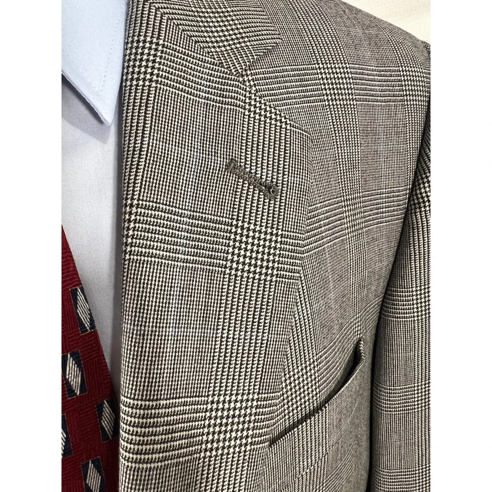 Jos. A. Bank Signature Collection Mens 44R Grey Glen Plaid 100% Wool Blazer Coat